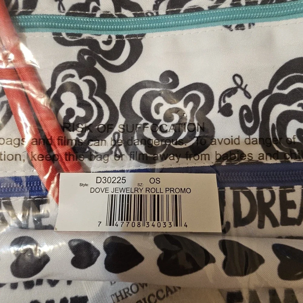 Brighton Fabric Love Dove Jewelry Roll-up Zipper Travel Bag Zippers New